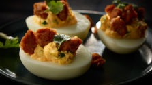 Sriracha Sausage Deviled Eggs