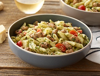 Chicken Sausage with Pesto Alfredo Pasta