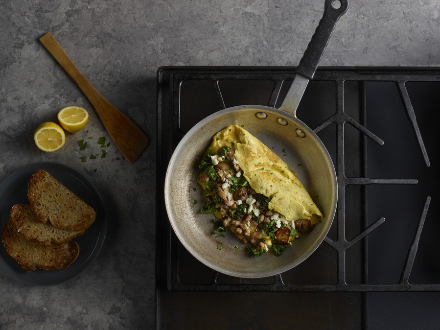 Sausage, Kale, Mushroom & Feta Omelet