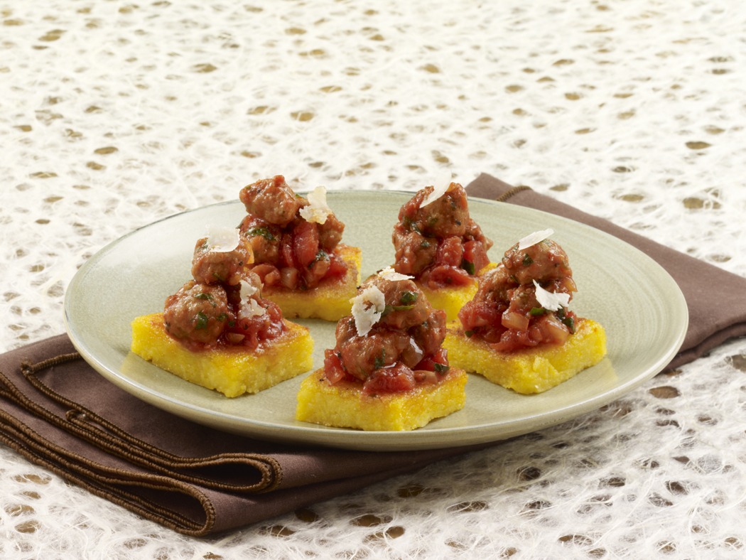 Wedding Soup Meatball Polenta Crostini