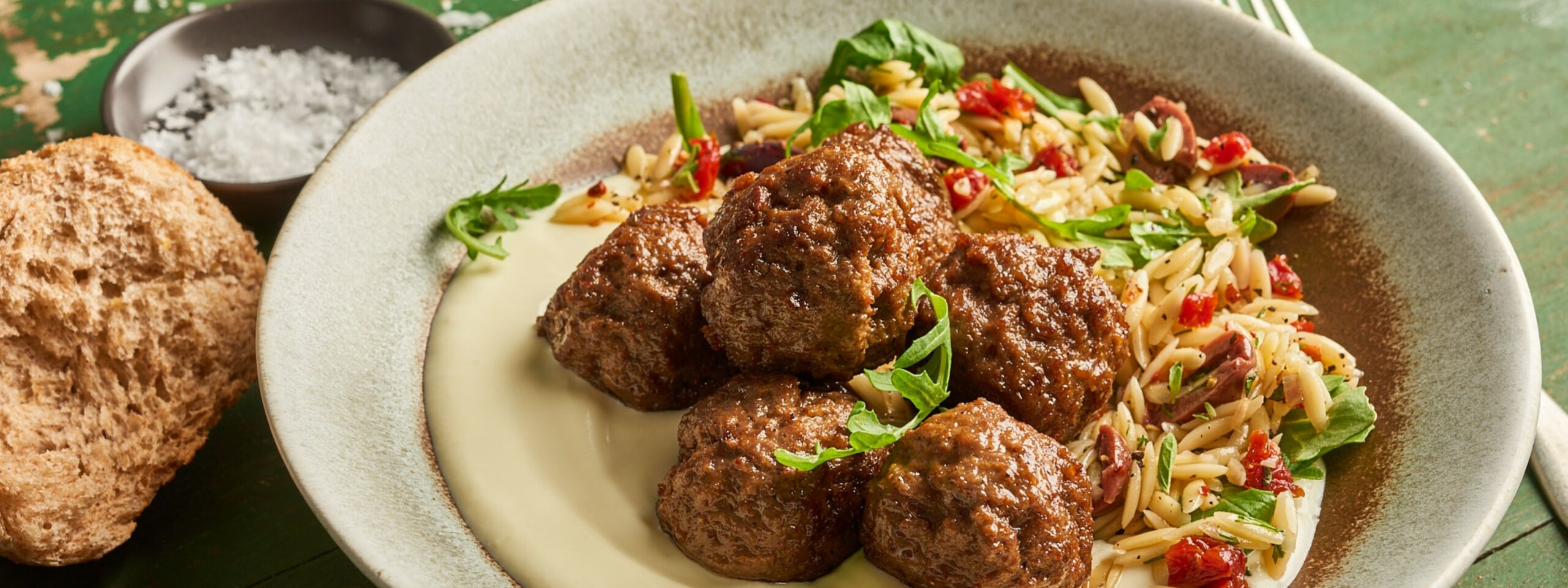Meatballs with Orzo and Whipped Feta