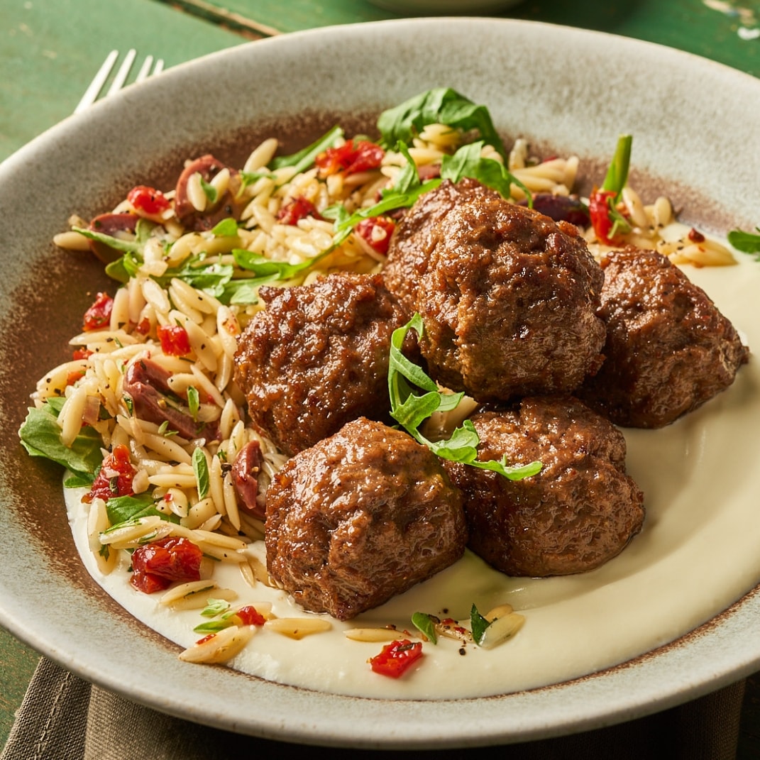 Meatballs with Orzo and Whipped Feta