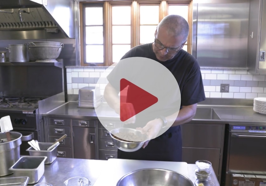 video still of bread pudding prep
